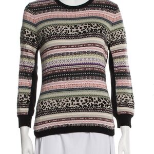 RED Valentino Black Striped Animal Print & Fair Isle Patterned Crew Neck Sweater